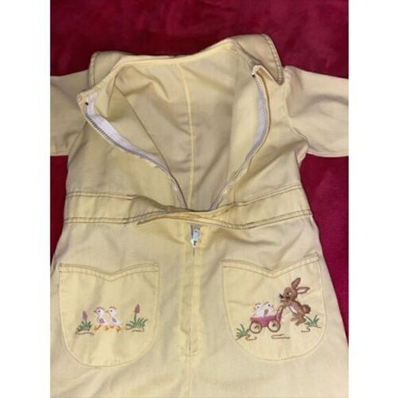 Vtg Yellow Bunny Rabbit Embroidered Coveralls Jumpsuit One Piece  Sz12-18 Months - Picture 8 of 12